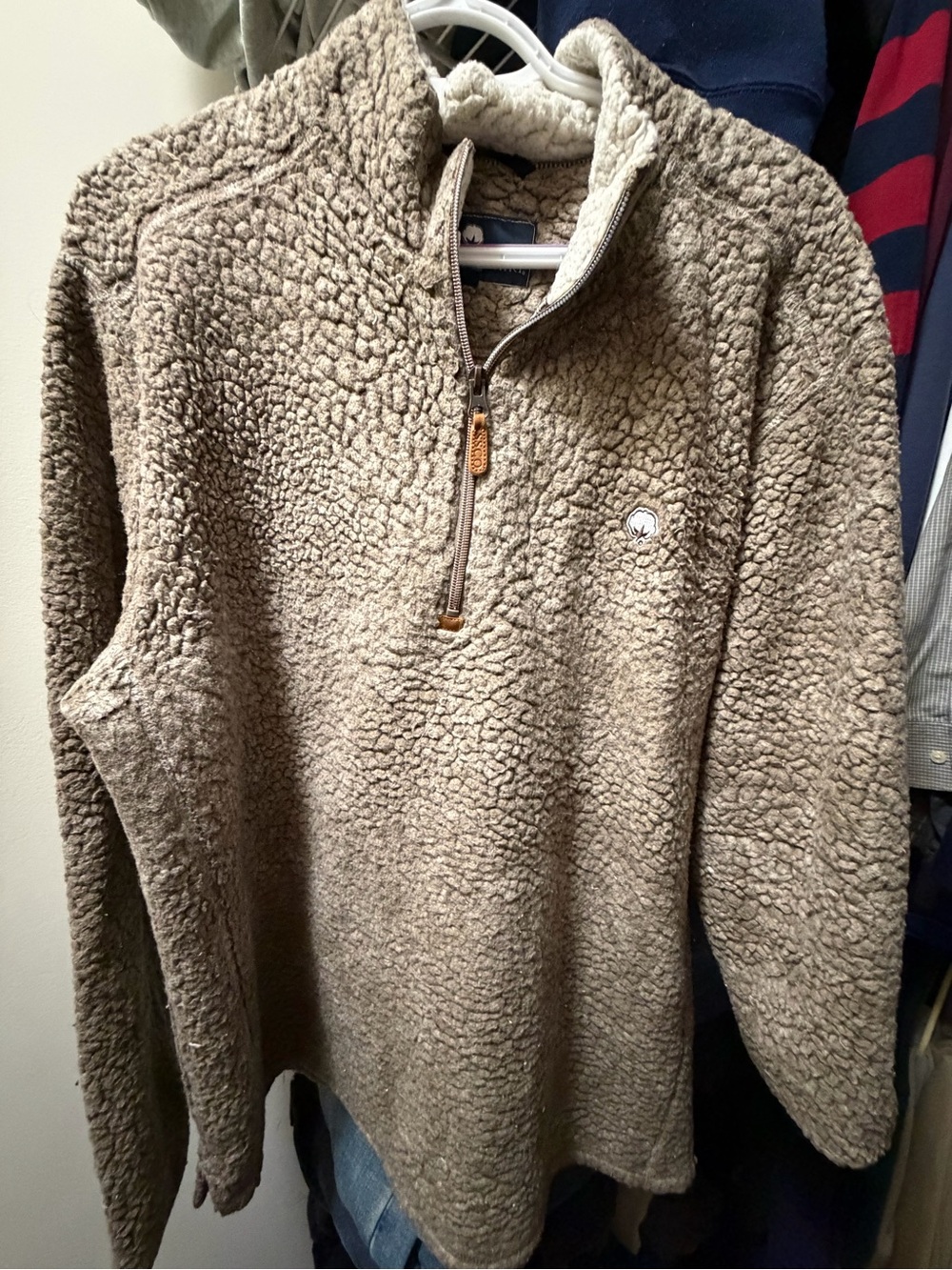 Southern Fried Cotton Men's Taupe Sherpa Quarter-Zip Pullover